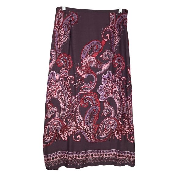 VTG Womens Med Boho Maxi Skirt Paisley Purple Red Beaded Hippie Gypsy Festival - Picture 1 of 13